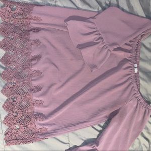 Purple cropped sleeve tee with lace detail